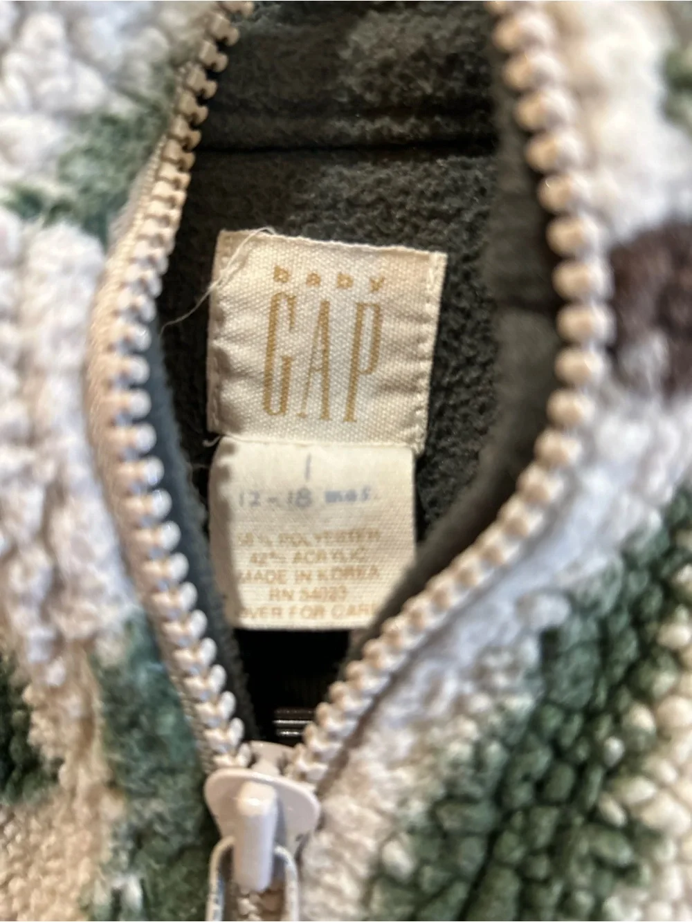 GAP Cream and Green Sherpa Half-Zip Pullover